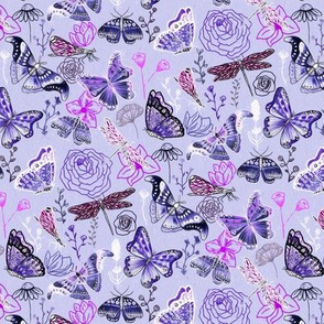 Dragonflies, Butterflies And Moths In Lilac, Magenta And Blue - Small