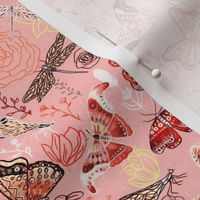 Dragonflies, Butterflies And Moths In Coral, Orange Mustard, Yellow And Red - Small