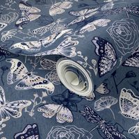 Dragonflies, Butterflies And Moths In White, Navy And Grey Blue - Small