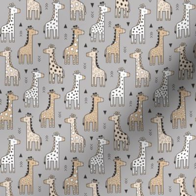 Giraffe Geometric and Triangles in Black&White Beige on Grey Smaller Tiny 1,5 inch