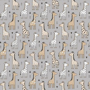 Giraffe Geometric and Triangles in Black&White Beige on Grey Smaller Tiny 1,5 inch