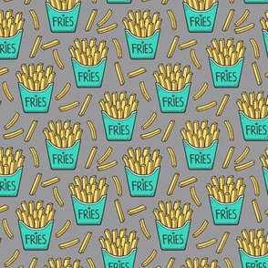 French Fries Fast Food Green Mint on Grey Smaller Tiny 1,5 inch