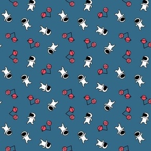 Cute cosmos pattern with cherry planets and astronaut