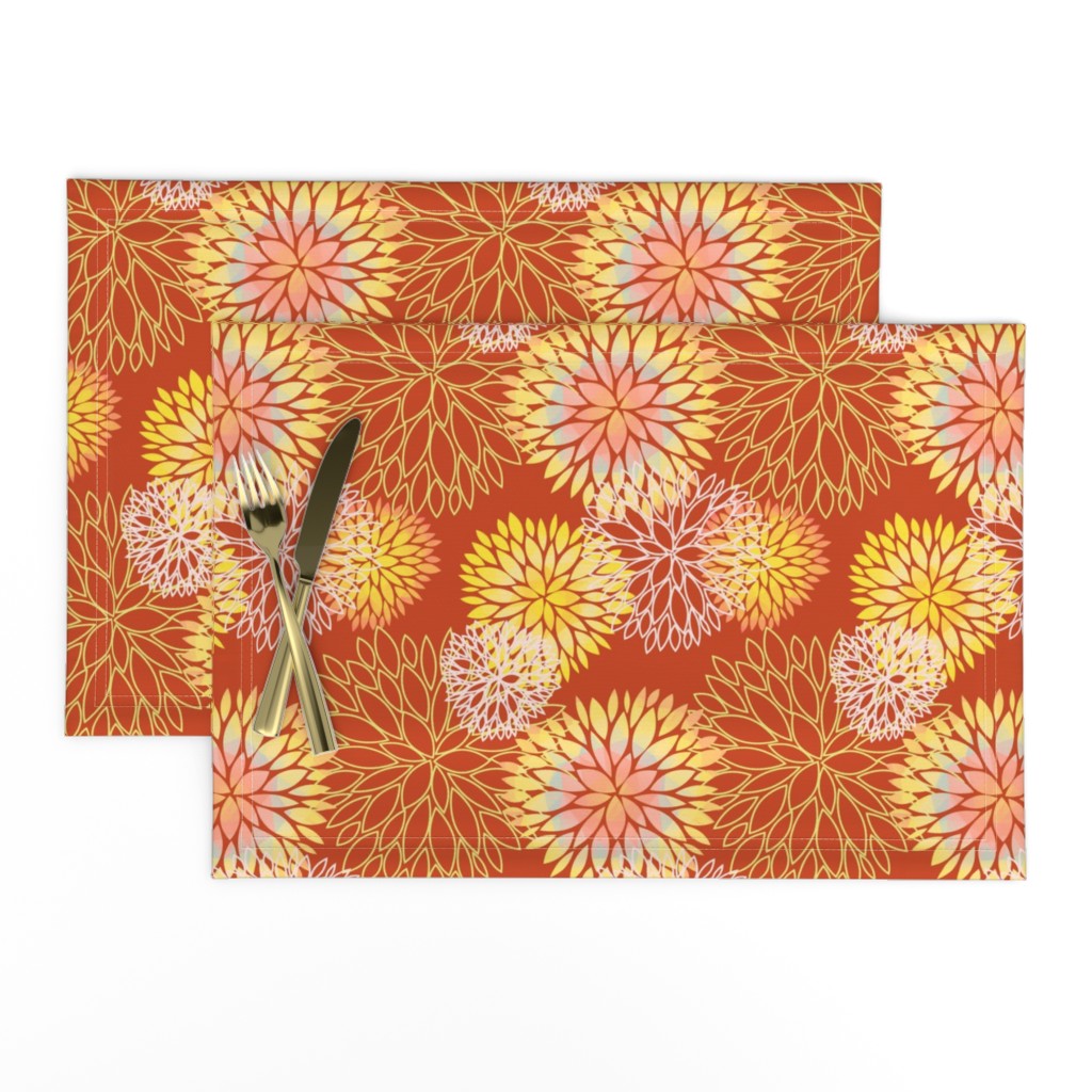 Red and Rainbow Autumn flowers pattern