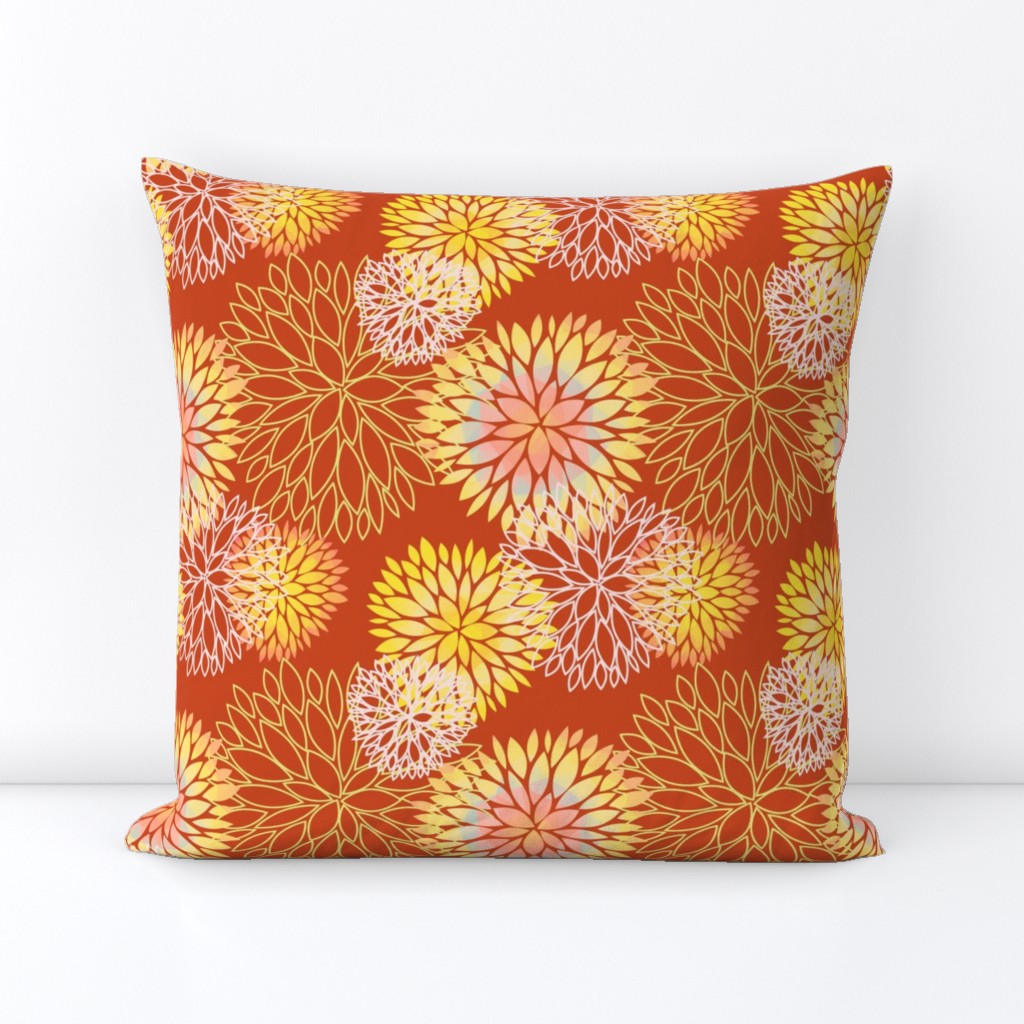 Red and Rainbow Autumn flowers pattern