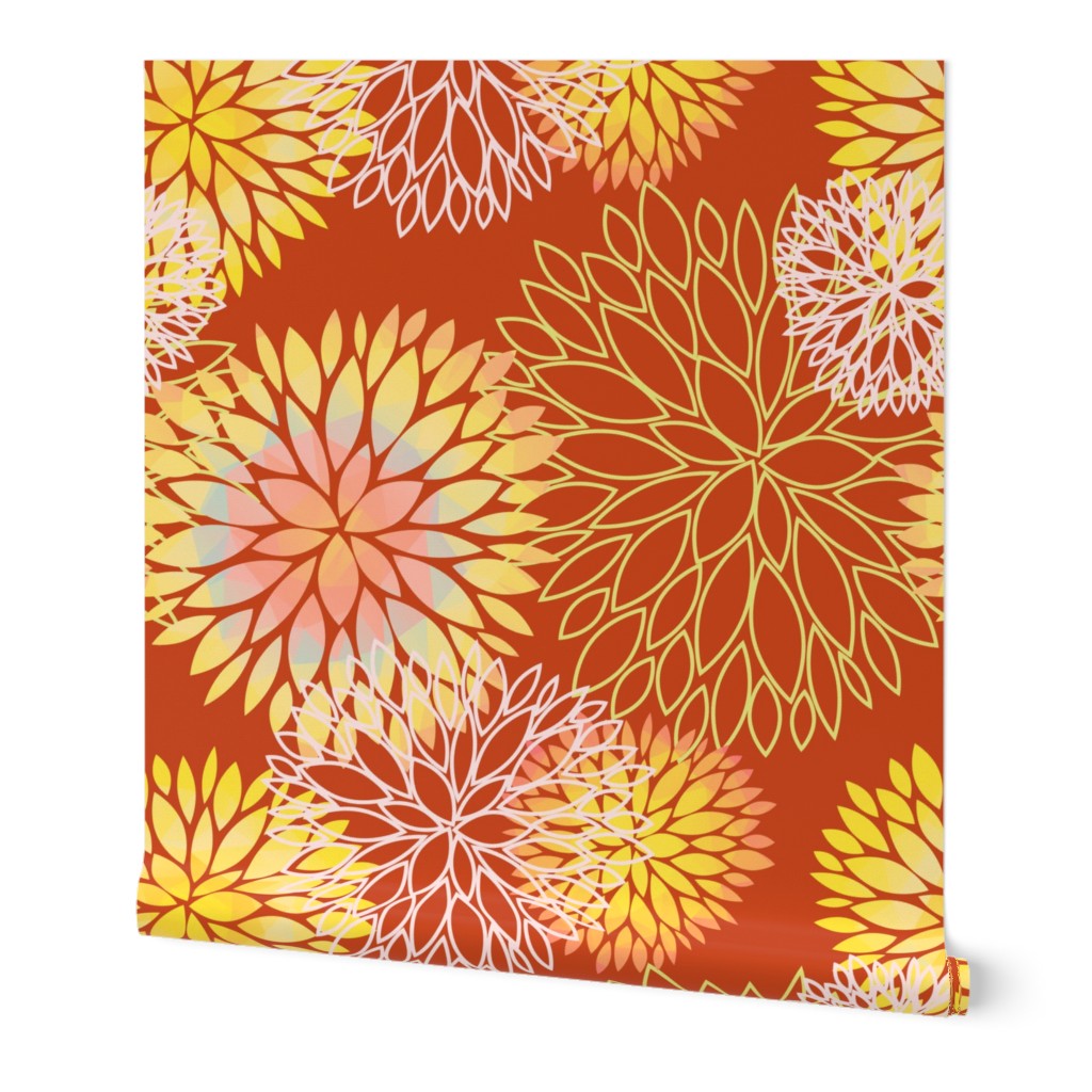 Red and Rainbow Autumn flowers pattern