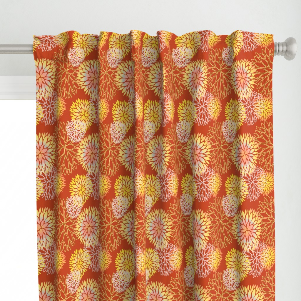 Red and Rainbow Autumn flowers pattern