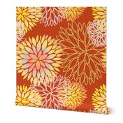 Red and Rainbow Autumn flowers pattern