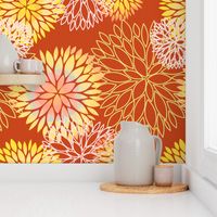 Red and Rainbow Autumn flowers pattern