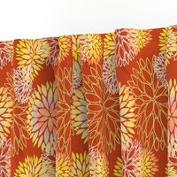 Red and Rainbow Autumn flowers pattern