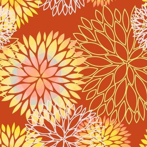 Red and Rainbow Autumn flowers pattern