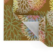 Rainbow Spring Flowers Pattern - Abstract Peonies On Mustard Yellow Background