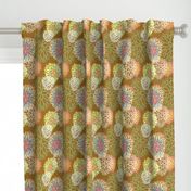 Rainbow Spring Flowers Pattern - Abstract Peonies On Mustard Yellow Background