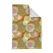 Rainbow Spring Flowers Pattern - Abstract Peonies On Mustard Yellow Background