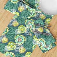 Rainbow Spring Flowers Pattern - Abstract Peonies On Teal Blue Background