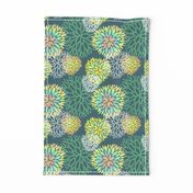 Rainbow Spring Flowers Pattern - Abstract Peonies On Teal Blue Background