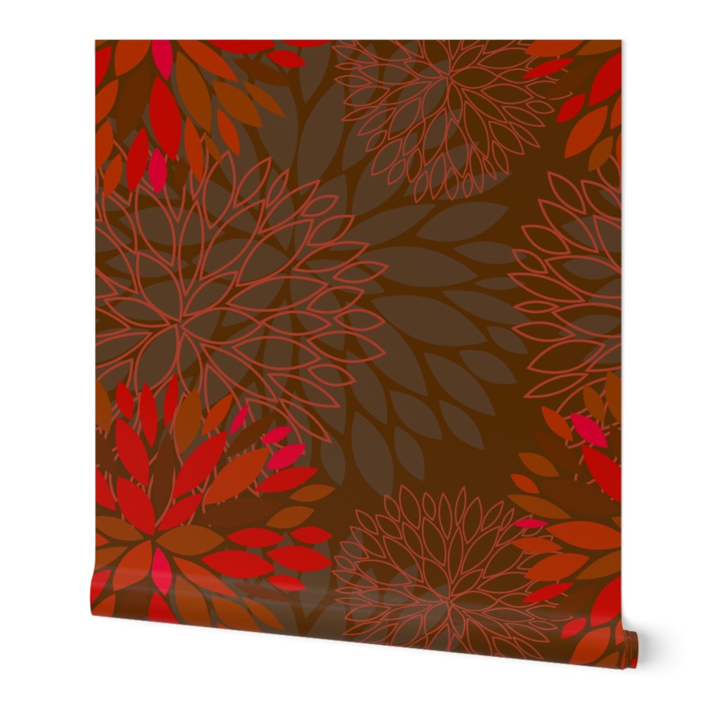 Red and Grey Autumn Flowers pattern