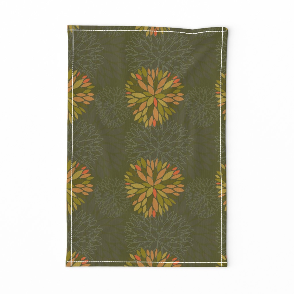 Orange, Green and Brown Autumn flowers pattern