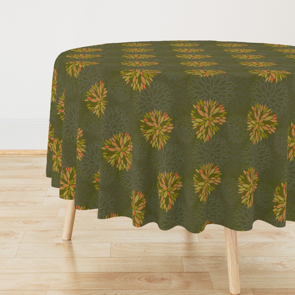 Orange, Green and Brown Autumn flowers pattern