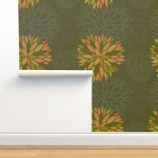 Orange, Green and Brown Autumn flowers pattern