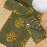 Orange, Green and Brown Autumn flowers pattern