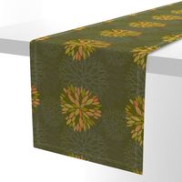 Orange, Green and Brown Autumn flowers pattern