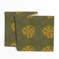 Orange, Green and Brown Autumn flowers pattern