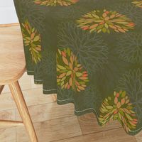 Orange, Green and Brown Autumn flowers pattern