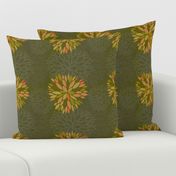 Orange, Green and Brown Autumn flowers pattern