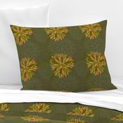 Orange, Green and Brown Autumn flowers pattern