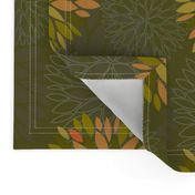 Orange, Green and Brown Autumn flowers pattern