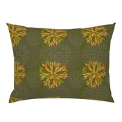 Orange, Green and Brown Autumn flowers pattern