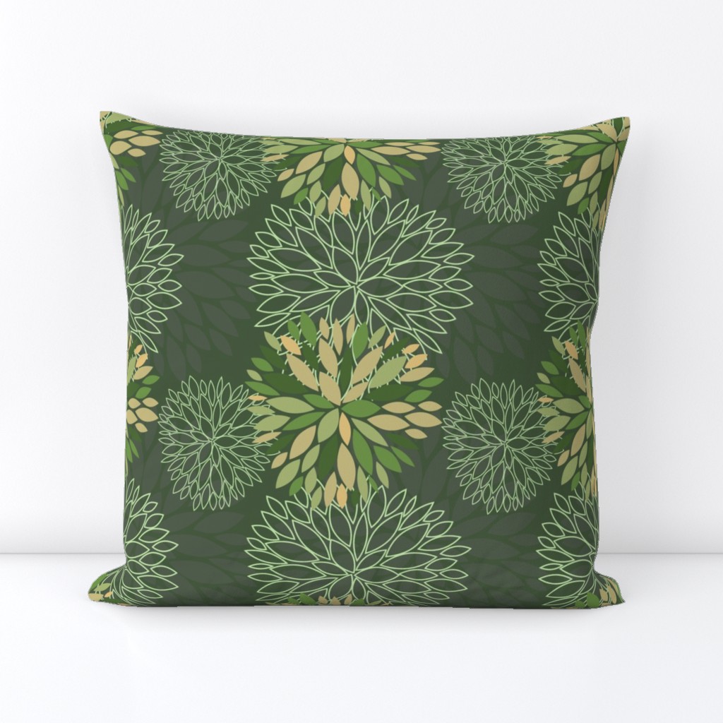 Green Spring Flowers Pattern - Abstract Peonies On Grey Background