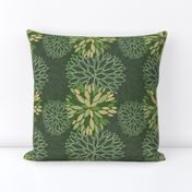 Green Spring Flowers Pattern - Abstract Peonies On Grey Background