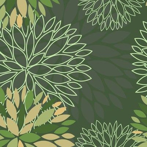 Green Spring Flowers Pattern - Abstract Peonies On Grey Background