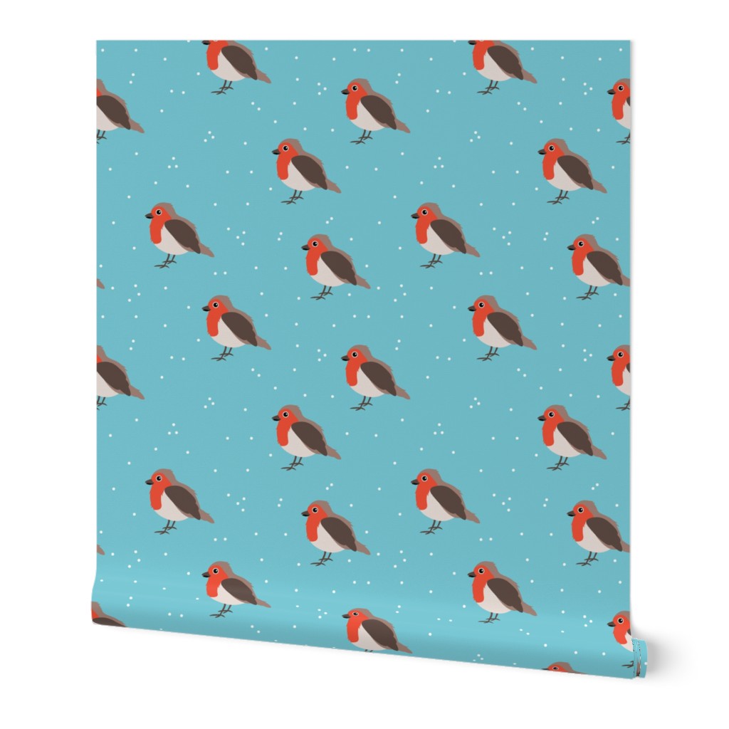 Winter wonderland red robin birds in snow orange blue gendwr neutral