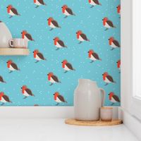 Winter wonderland red robin birds in snow orange blue gendwr neutral