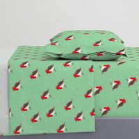 Winter wonderland red robin birds in snow mint red gender neutral