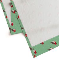 Winter wonderland red robin birds in snow mint red gender neutral