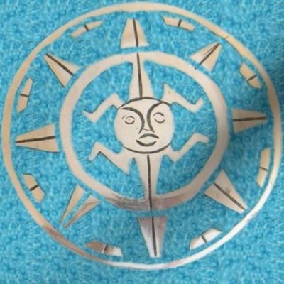 Native American Sun Wheel Silver on Turquoise