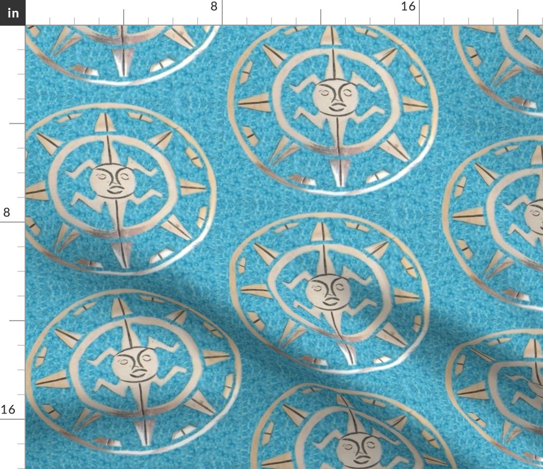 Native American Sun Wheel Silver on Turquoise