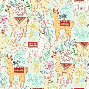 Mexican Llamas With Plants On Pale Mint
