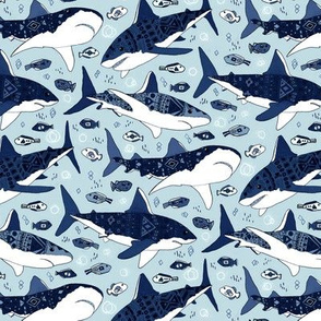 Sharks and Fish on Baby Blue - Small