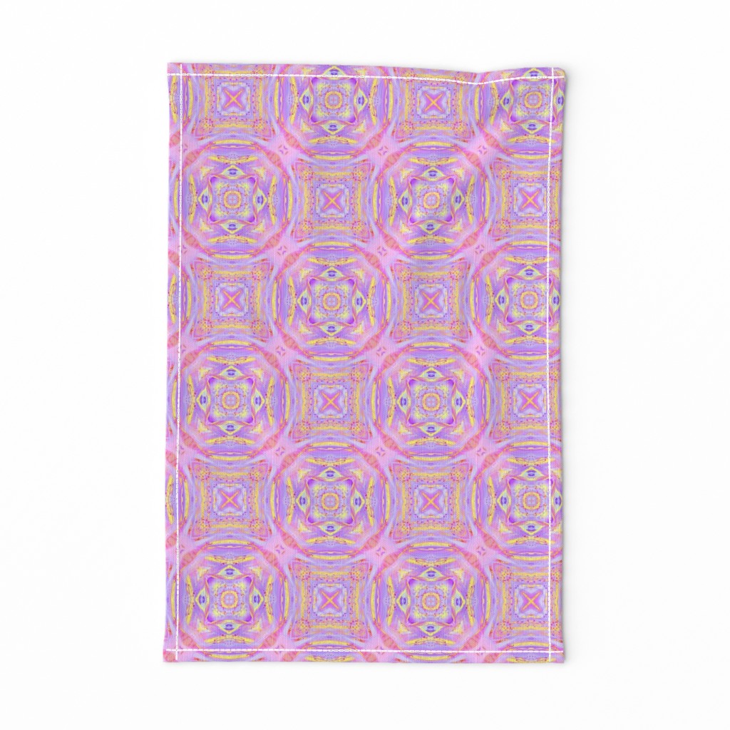 sunrise pink yellow purple mandalas checkerboard tiles