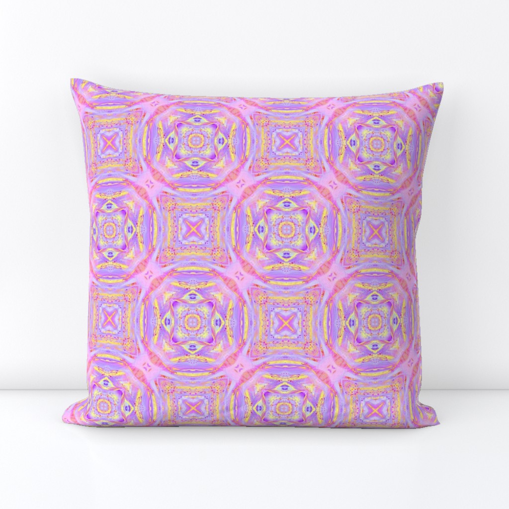 sunrise pink yellow purple mandalas checkerboard tiles