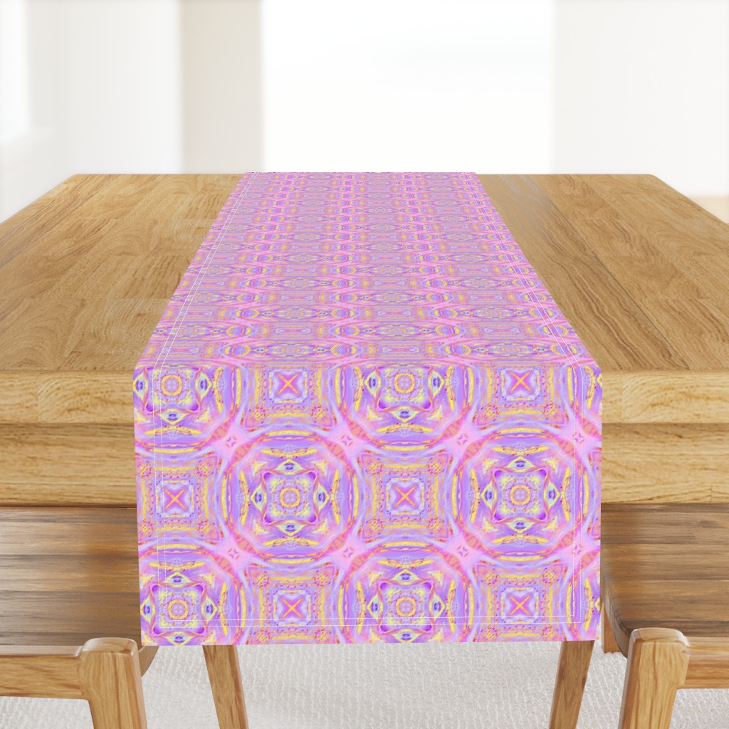 sunrise pink yellow purple mandalas checkerboard tiles