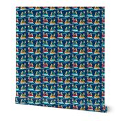 shiba inu surfing summer beach vacation dog breed fabric blue