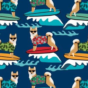 shiba inu surfing summer beach vacation dog breed fabric blue