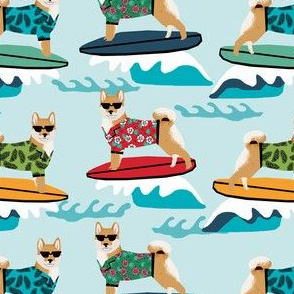 shiba inu surfing summer beach vacation dog breed fabric light blue