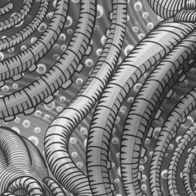 ★ KRAKEN ' ROLL ★ Monochrome Black & White - Jumbo Scale / Collection : Kraken ' Roll – Steampunk Octopus Print